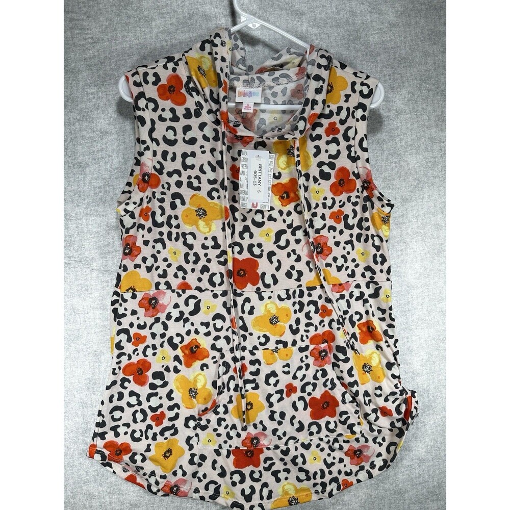 NWT Lularoe Floral Size Small Brittany Hoodie Sleeveless Pullover Pockets